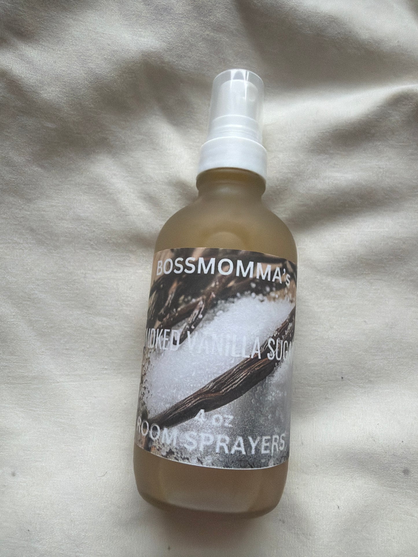 Bottle of Bossomman's Room Spray in the SMOKED VANILLA SUGAR